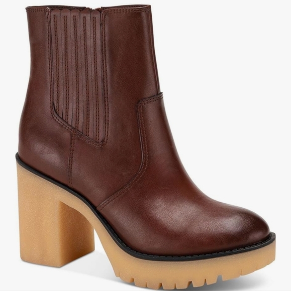 SUN STONE  Lennii Faux Leather Ankle Boots Brown Mahogny. Sz 9.5.  New - Picture 1 of 2
